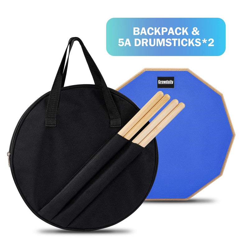Drum Practice Pad for drumming drum pad and sticks 12 In,Sided With 2 Pairs/4 Maple 5A Drum Sticks & Storage Bag (Blue) Blue