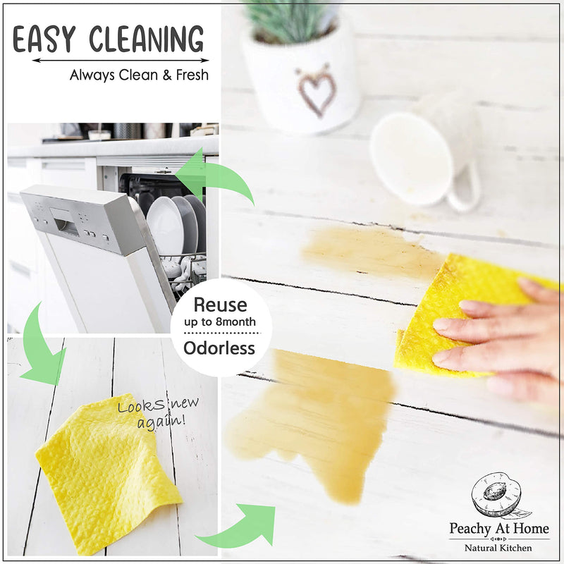 [12Pack+1Loofah Dish Sponge] 100% Natural Biodegradable Swedish Dishcloths for Kitchen | No-Discoloration, No-Odor, Super Absorbent Dish Sponge | Paper Towel, Dust Wipes Replacement [New Pattern] New Multi