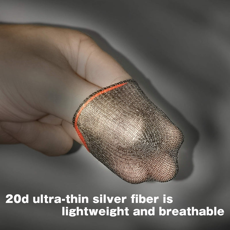 MOMOFLY 50% Silver Fiber Highly Sensitive Gaming Finger Sleeves (10 Pack) Touch Screen Breathable Anti-Sweat Shoot Aim Finger Cot for PUBG Mobile, Rules of Survival, for Android iOS Tablet