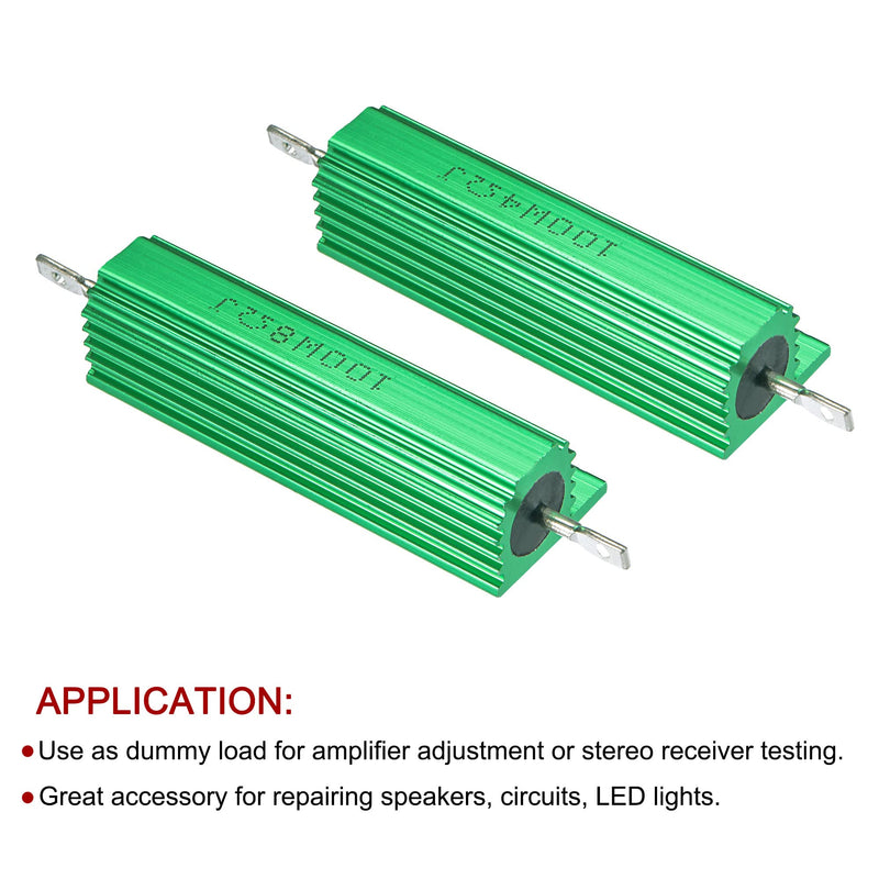 MECCANIXITY Wirewound Resistor Assortment 100W 4 Ohm 8 Ohm 5% Aluminum Case Screw Chassis Mounted for Speaker, Set of 2 (Green)