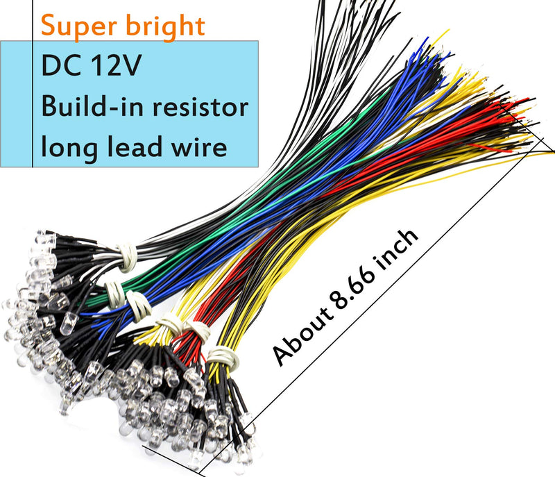 120PCS 6 Color Ultra Bright 12v Pre Wired LED Diodes Light -White Red Blue Green Yellow Warm White G:/Multi-colors