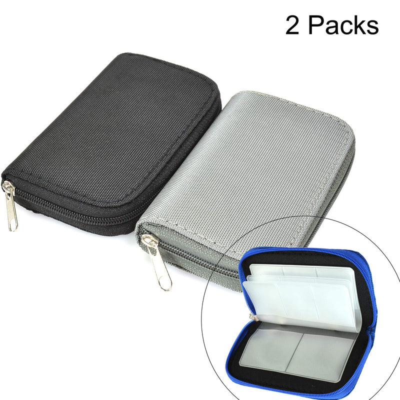Memory Card Cases, 2 Packs Bestshoot Memory Card Holder Bags Pouch Organizer Keeper 22 Slot SD Micro SD CF SDHC SDXC MMC Secure Digital Compact Flash Cards Wall Bags for Media Storage (Black + Grey)