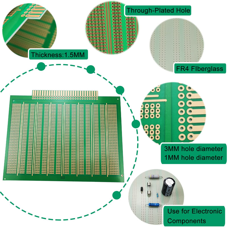 YUNGUI 15X18.5 cm Solderable Breadboard Large PCB Prototype Board,Gold Through-Plated,Protoboard for Arduino DIY Electronic Solddering Projects-2Pcs, Green, 15X18.5CM