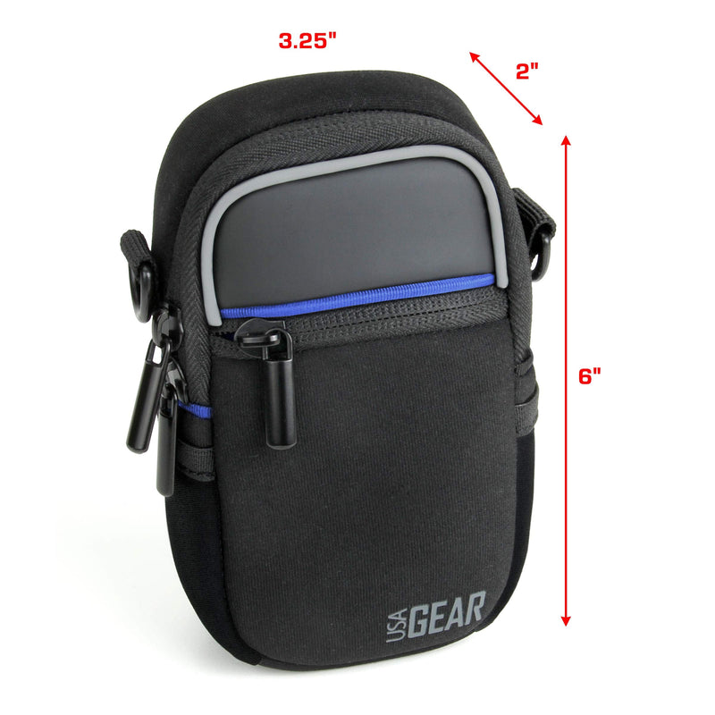 USA GEAR Compact Camera Case Point and Shoot Camera Bag with Accessory Pockets, Rain Cover and Shoulder Strap - Compatible with Sony CyberShot, Canon PowerShot ELPH, Nikon COOLPIX and More (Black) Black