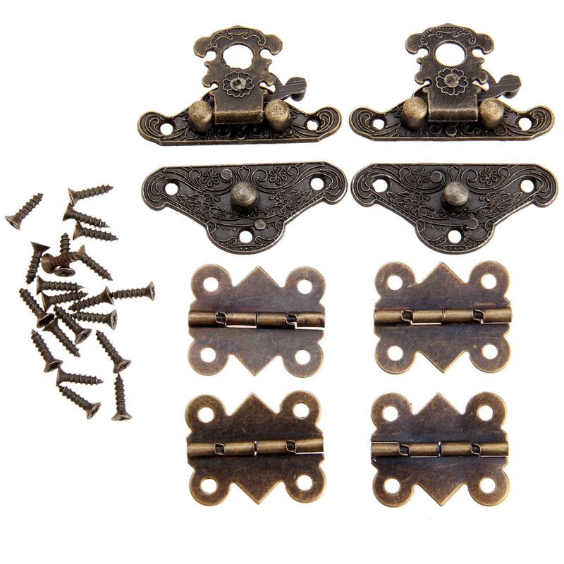 Dophee 2pcs Retro Design Decorative Cabinet Jewelry Box Latch Hasps with 4 Butterfly Hinge and 28 Screws