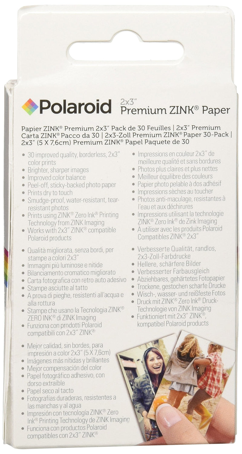 Polaroid 2x3ʺ Premium Zink Photo Paper (30 Pack) Compatible with Polaroid Mint Camera, Snap/Snap Touch Instant Print Cameras & Polaroid Mint and Zip Photo Printers. 30 Pack Zink Paper
