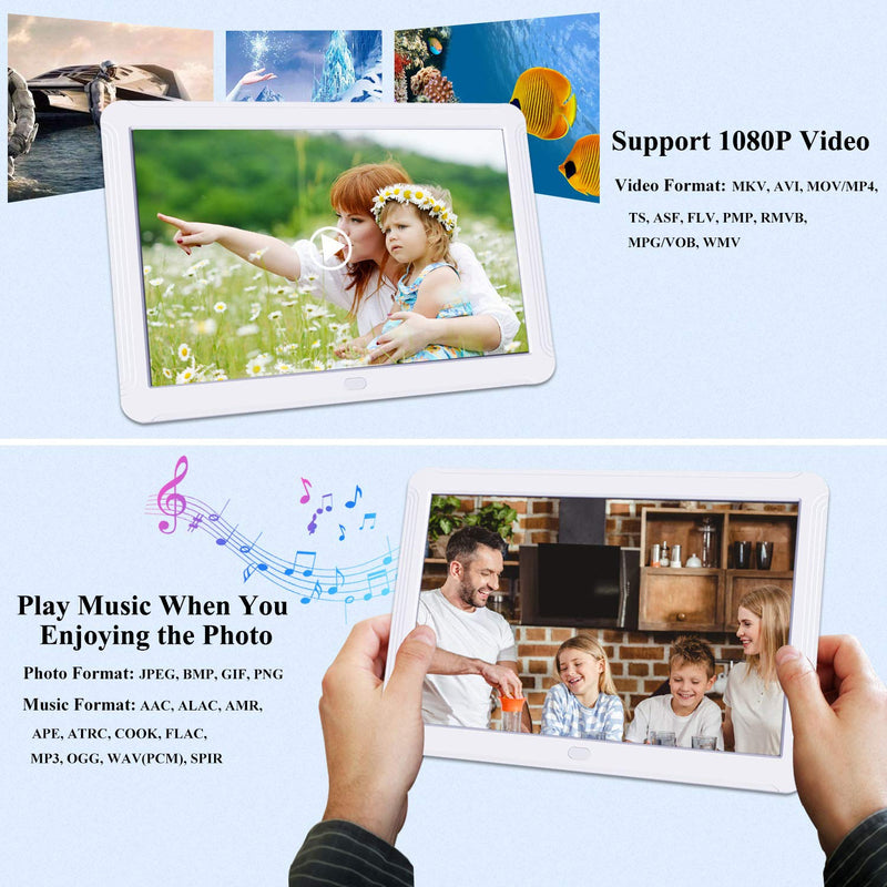 Atatat Digital Picture Frame 8 Inch with 1920x1080 IPS Screen, 32GB SD Card, Digital Photo Frame Support 1080P Video, Music, Photo Slideshow, Adjustable Brightness, Auto-Rotate,Breakpoint Play,Remote White