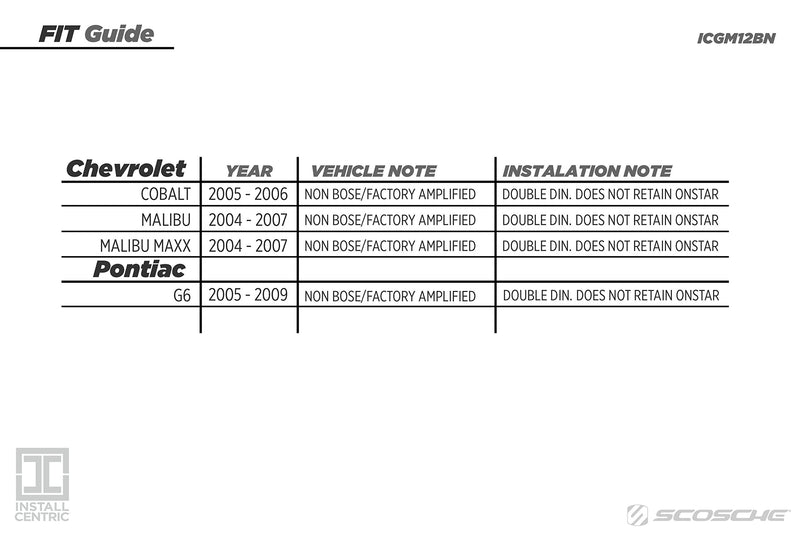 SCOSCHE Install Centric ICGM12BN Compatible with Select GM 2005-16 Class II Double DIN Complete Basic Installation Solution for Installing an Aftermarket Stereo 2005-2016 Complete Installation Kit