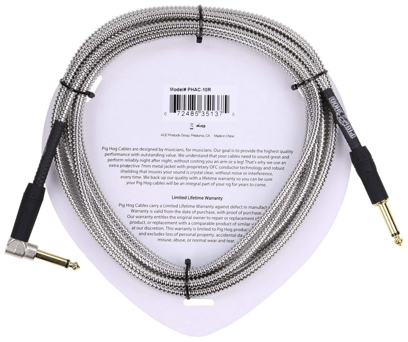 [AUSTRALIA] - Pig Hog PHAC-10R Armor Clad Right-Angle 1/4" to 1/4" Guitar Instrument Cable, 10 Feet 