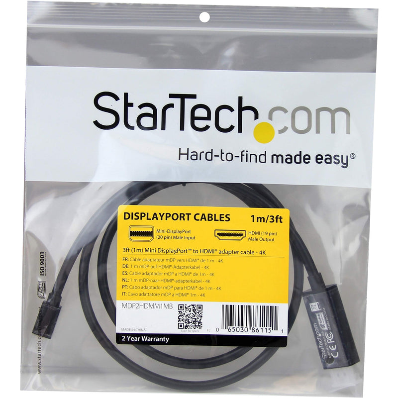 StarTech.com Mini DisplayPort to HDMI converter cable 3 ft (1m) mDP to HDMI adapter with built-in cable - (M / M) Ultra HD 4K (MDP2HDMM1MB)