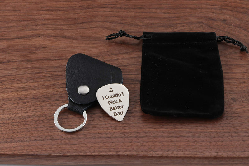 A Birthday Gift for Father’s Day, ICouldn't Pick a Better Dad Stainless Steel Guitar Pick with Leather Bag Keychain