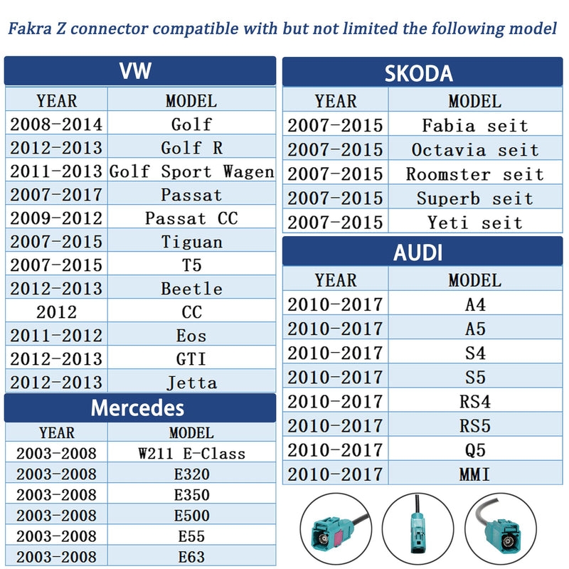 Anina Car Fakra to ISO Radio Antenna Adapter Connector for 2002-2017 Ford BMW VW Mercedes Audi Skoda AM FM Antenna Adapter Plug Car Head Unit Stereo CD Media
