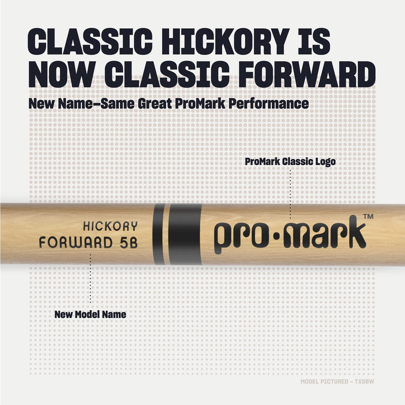 ProMark Classic Forward 5B Hickory Drumsticks, Oval Wood Tip, Four Pairs