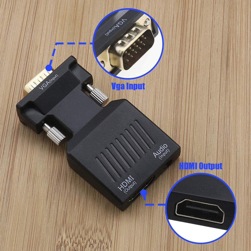 1080P VGA Male to HDMI Female Adapter, with 3.5mm Audio Cable USB2.0 Cable for HDTV AV HD Indicator