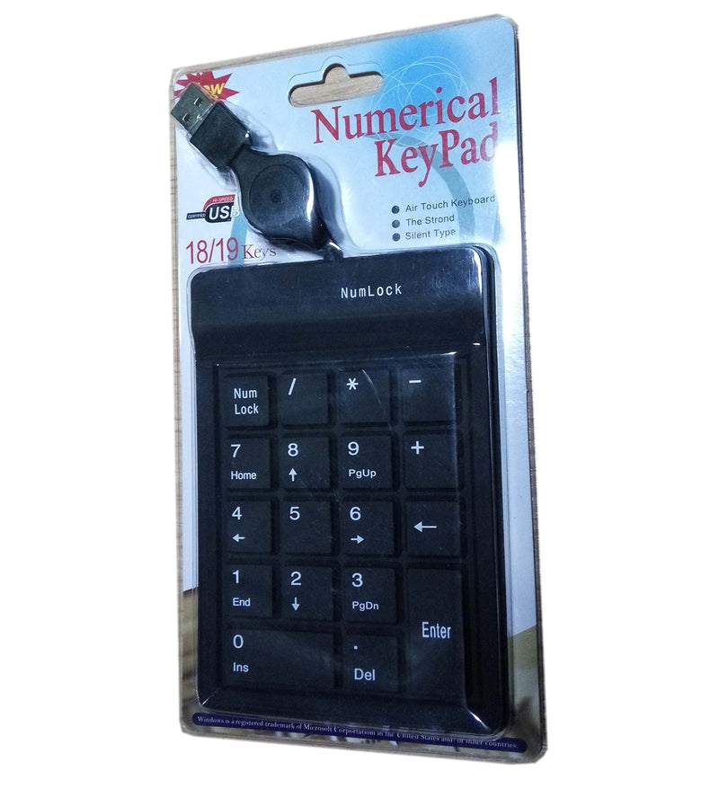 CERRXIAN Numeric Keypad Retractable USB Cord Financial Accounting 18 Keys Windows XP Laptop Desktop PC so on(Black)