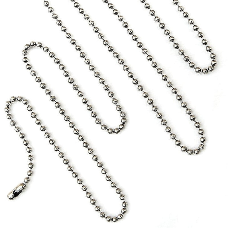 25pcs Nickel Plated Ball Chain Necklace,30 Inches Long 2.4mm Bead Size # 3 Metal Bead Steel Chain, Military Bead Chain, Dog Tag Necklace by Special100%