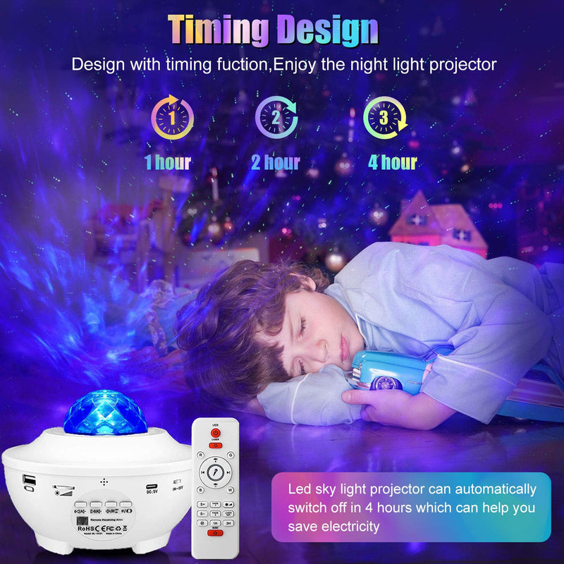 Galaxy Projector Star Projector & Night Light, Ocean Wave Night Light Projector with Remote Control & Auto-Off Timer, Galaxy Projector with LED Nebula Cloud with Bluetooth Speaker for Kids Bedroom White