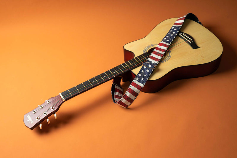 Guitar Strap,Qielizi Guitar Strap with Leather End Length Adjustable 2 Pick Holders & 2 Matching Picks For Electric Guitar, Acoustic Guitar and Bass - Unique Gift For Guitarist (1-American Flag) 1-American Flag