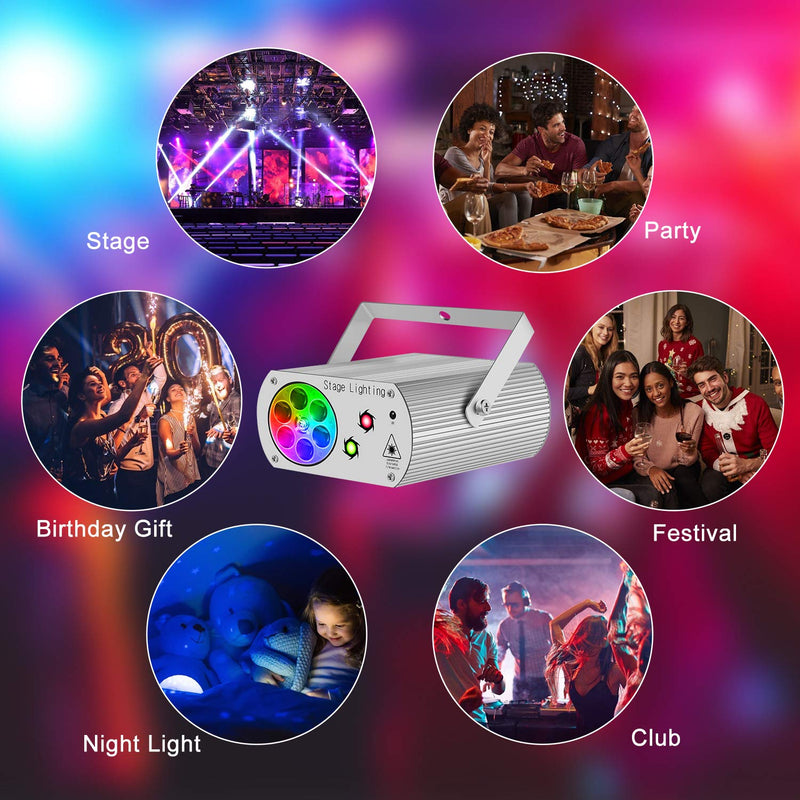 [AUSTRALIA] - Hemucun Party Lights Sound Activated Disco Light with Remote Control, RGB LED 2 in 1 Laser Projector Strobe DJ Lights for Stage Parties Birthday show Xmas KTV Bar Club Pub (silver） 