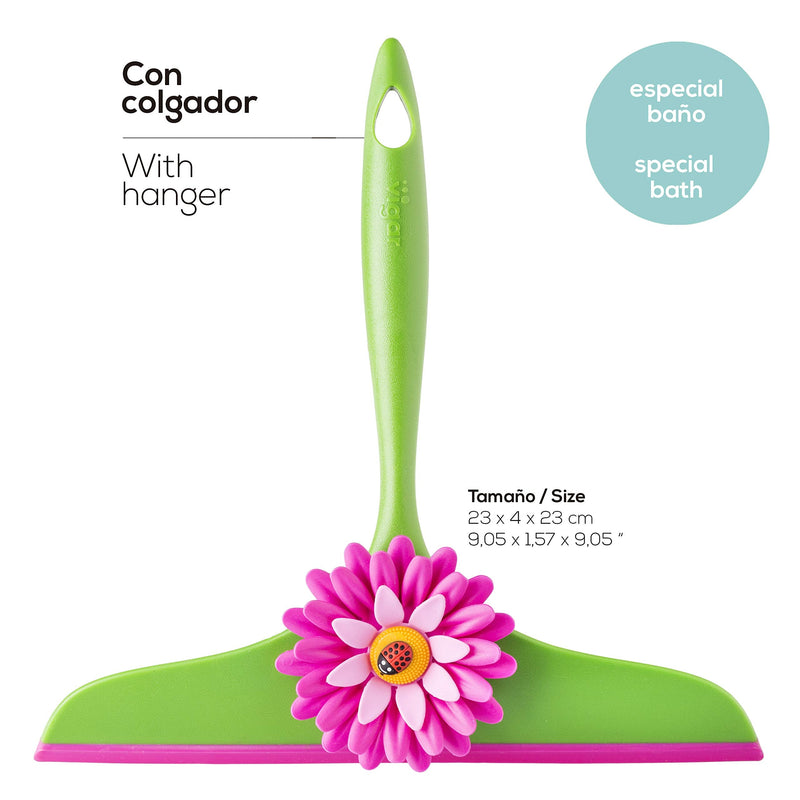 [AUSTRALIA] - Vigar Flower Power Squeegee, Pink and Green, 9 inches, Space-Saving Hanging Hole for Quick-Drying 