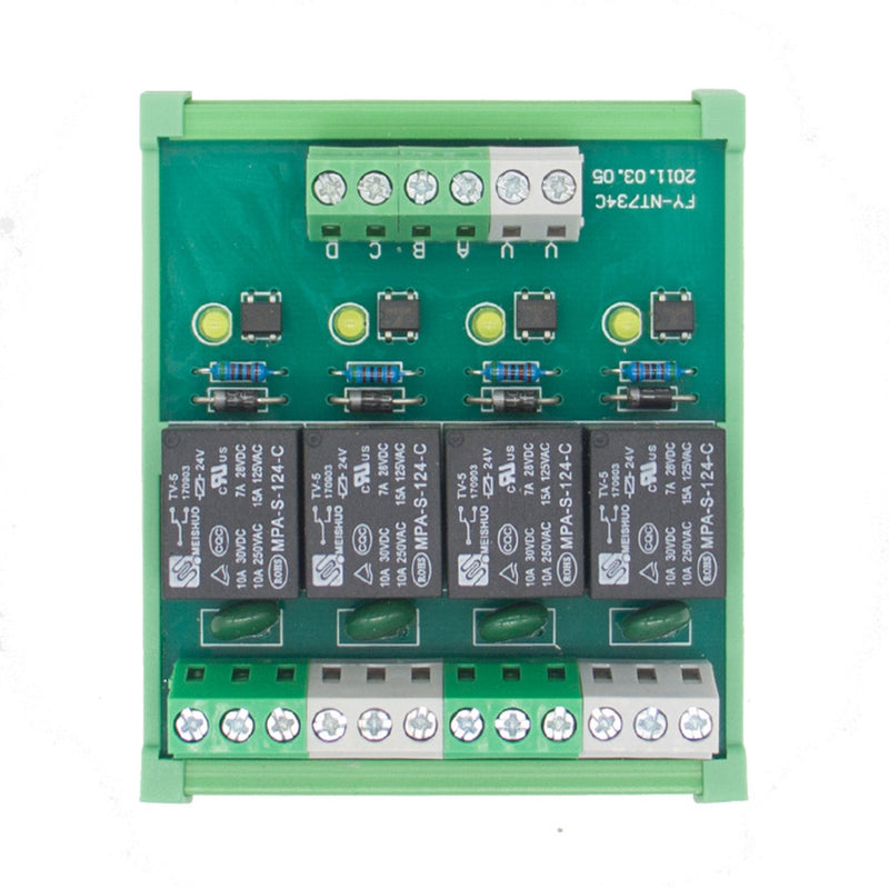 GAEYAELE 4 Channel 1 SPDT DIN Rail Mount 12V 24V DC/AC Interface Relay Module (FY-T734-24VACDC) FY-T734-24VACDC