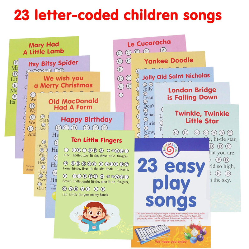 12 Cards Set with 23 Letter-Coded Sheet Music Simple Songs for Kids