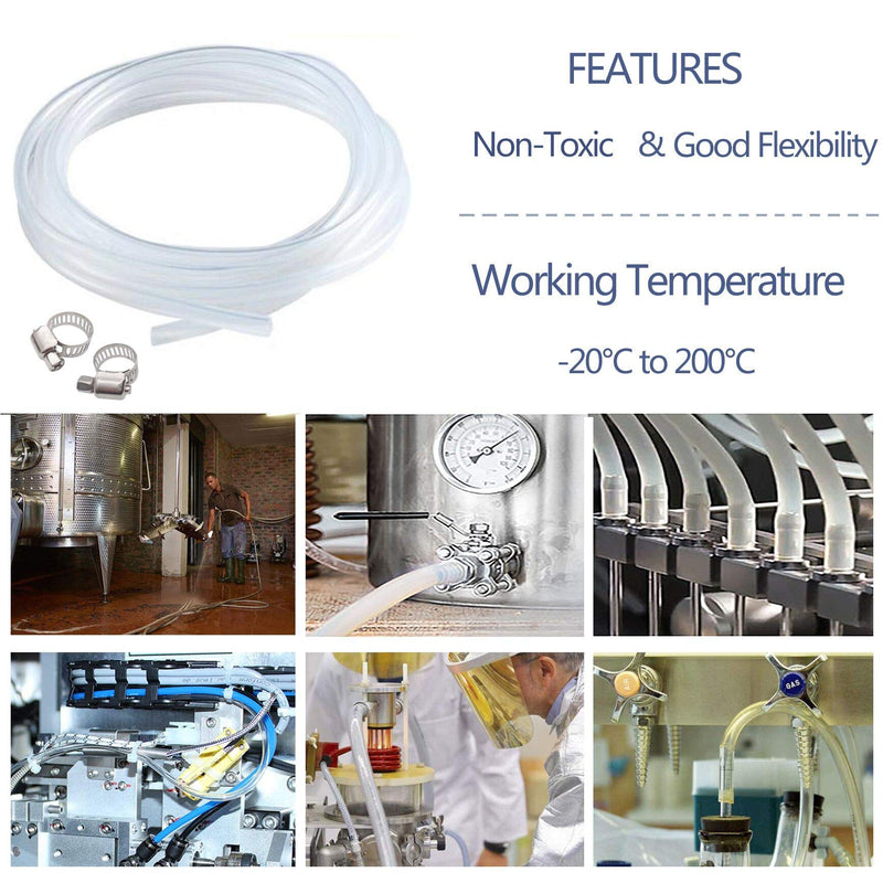 Silicone Tubing, Home Brewing and Winemaking Silicone Tubing, 10mm(3/8 inch) ID x 13mm(1/2 inch) OD, 10 ft, High Temp Food Grade Tube, Flexible Hose Pipe with Stainless Worm Gear Hose Clamps