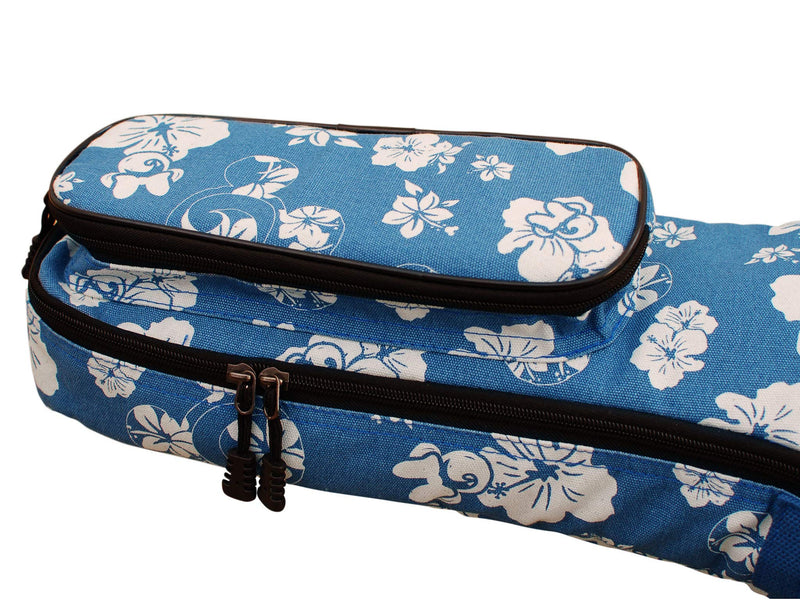 MUSIC FIRST Original Design 15mm Thick Padded Hawaii Style “Blue and White Plumeria” Cotton Canvas A & F Style (Standard) Mandolin Gig Bag Soft Mandolin Case Fits for Most of A Mandolin, Salute ELVIS