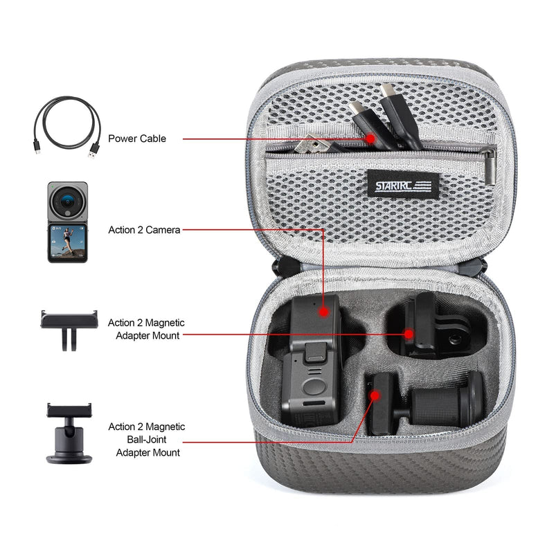 Action 2 Case + Action 2 Screen Protector Kits for DJI Action 2 Camera Accessories, Travel Case Molded to Fit for Action 2 Camera & Tempered Glass Screen Cover Protector for DJI Action 2 Camera Dual-Screen