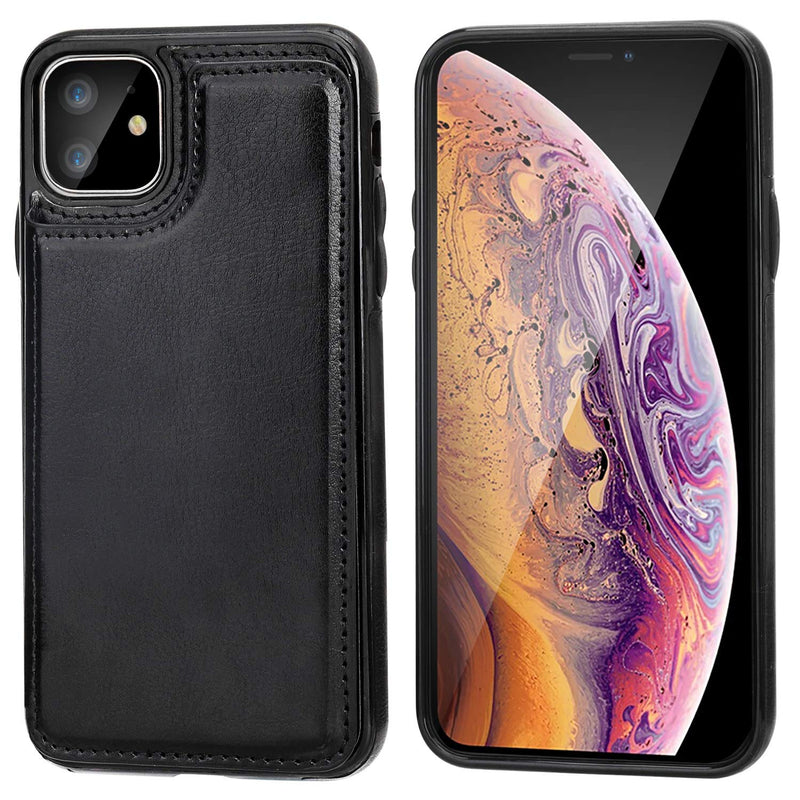 iPhone 11 Wallet Case with Card Holder,OT ONETOP PU Leather Kickstand Card Slots Case,Double Magnetic Clasp and Durable Shockproof Cover for iPhone 11 6.1 Inch(Black) Black