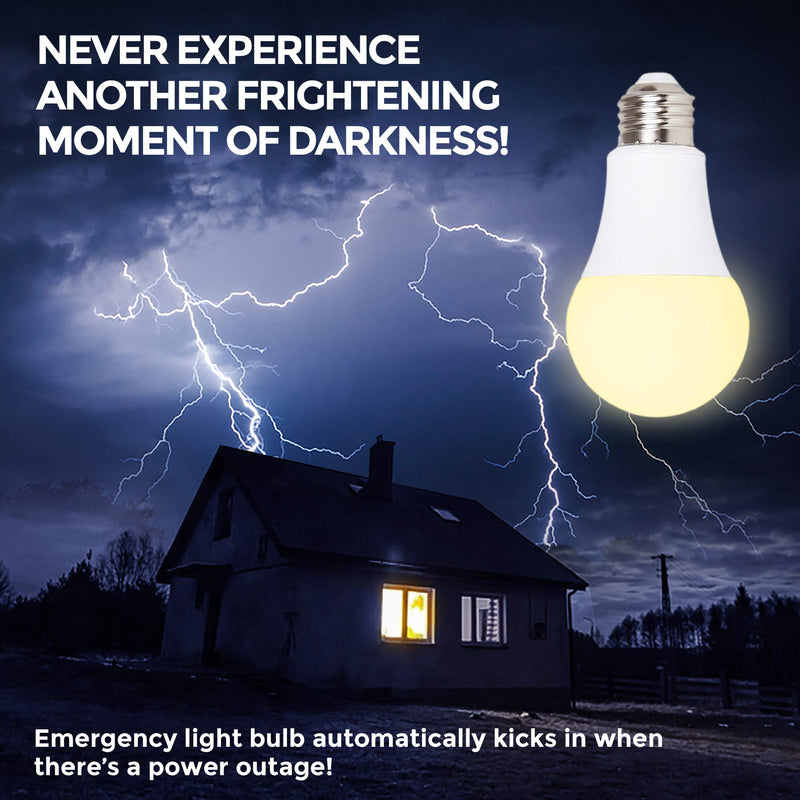 Ciata Lighting LED Smart Emergency Light Bulb with Rechargeable Battery Back-up - Intelligent Lighting, Lasts 3-4 Hours During Power Outage - Extra Hook for Camping, Outdoor (4 Pack)