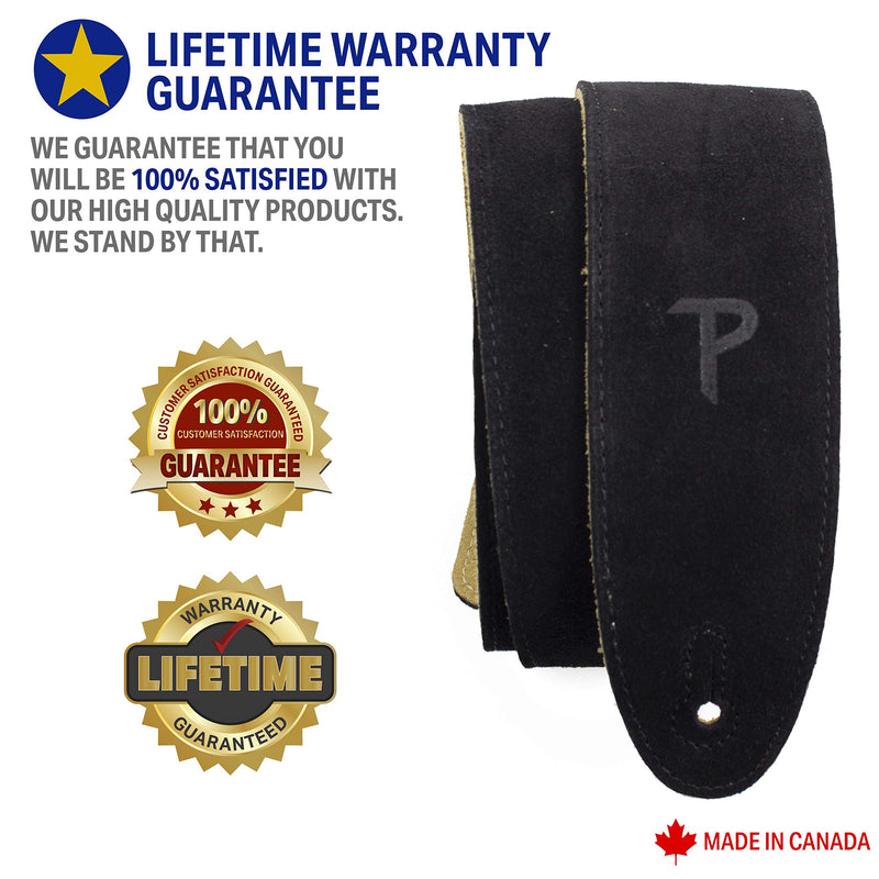 Perri’s Leathers Ltd. - Guitar Strap - Suede - Black - Adjustable - For Acoustic/Bass/Electric Guitar - Made in Canada (BBS-202)
