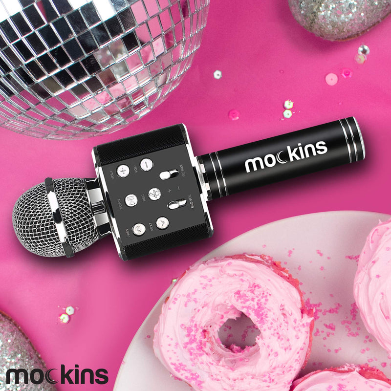 Mockins 2 Pack Black Wireless Bluetooth Karaoke Microphone with Built in Bluetooth Speaker All-in-One Karaoke Machine | Compatible with Android & iOS iPhone