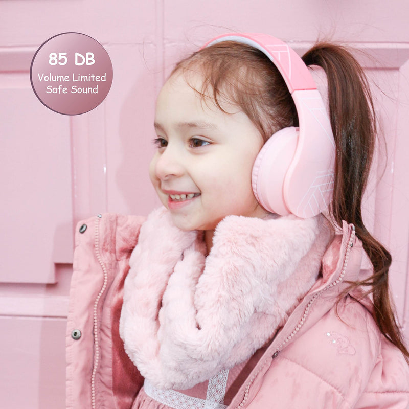 [AUSTRALIA] - Bluetooth Headphones for Kids, PowerLocus Wireless Foldable Headphones Over Ear, Headphone with Microphone, 85DB Volume Limit, Wireless and Wired Headset with Micro SD, FM for Cellphones, Tablets, PC Pink 