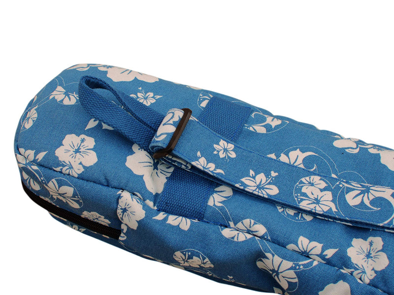 MUSIC FIRST Original Design 15mm Thick Padded Hawaii Style “Blue and White Plumeria” Cotton Canvas A & F Style (Standard) Mandolin Gig Bag Soft Mandolin Case Fits for Most of A Mandolin, Salute ELVIS