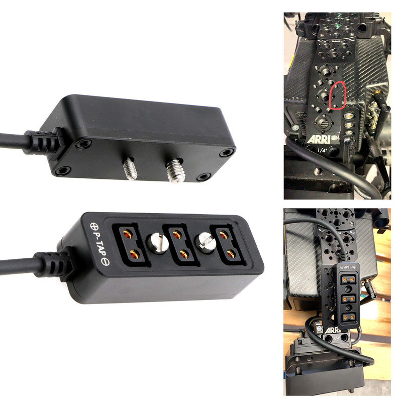 AConnect Splitter Cable with Screw Threads for ARRI RED Z CAM Cameras D-tap Male to 3 Port P-tap Hub Metal Splitter Power Cable with Screw Holes 21in/ 54cm Black