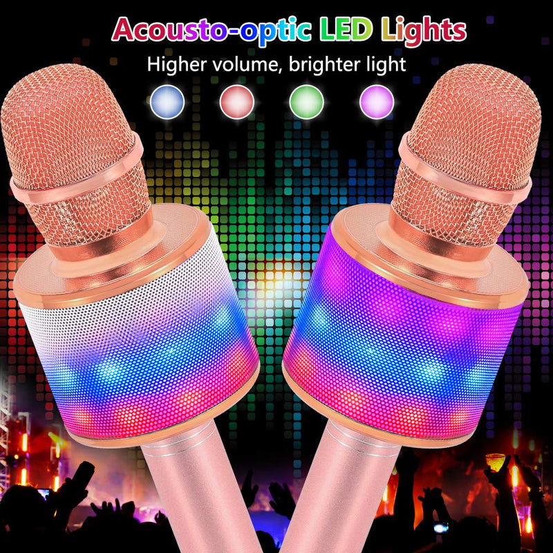 [AUSTRALIA] - Amazmic Karaoke Microphone for Adults, Wireless Bluetooth Microphone for Singing Portable Karaoke Machine Handheld with LED Lights, Gift for Kids Adults Birthday Party, Home KTV(Rose Gold) Rose Gold 