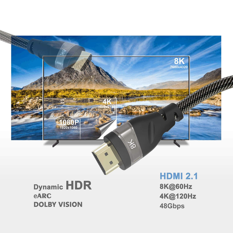 AKKKGOO 8K HDMI Cable 3.3ft HDMI 2.1 Cable Real 8K, High Speed 48Gbps 8K(7680x4320)@60Hz, 4K@120Hz Dolby Vision, HDCP 2.2, 4:4:4 HDR, eARC Compatible with Apple TV, Samsung QLED TV (1M) 3.3ft/1m