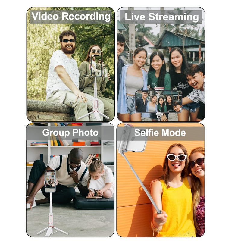 COLOR LIZARD Selfie Stick Tripod, 33" Selfie Stick Tripod with Remote, Aluminum Alloy Phone Tripod, Foldable Travel Tripod Stand 270° Rotation Compatible with iPhone/Android Camera - White & Rose Gold