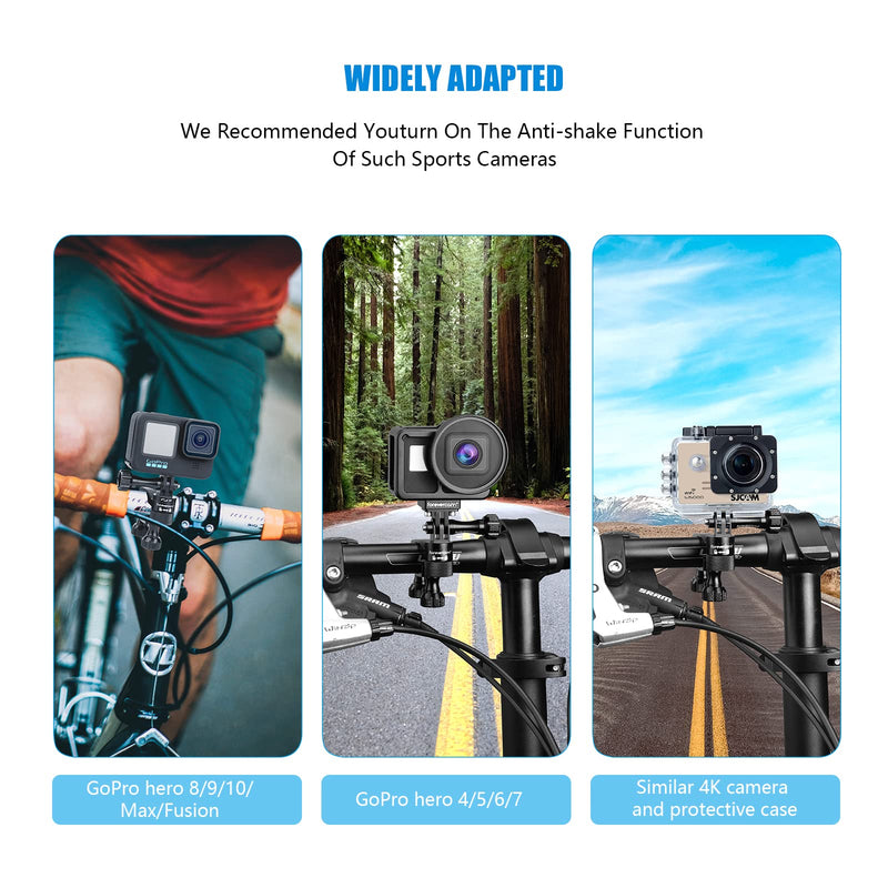 Updated Version(360°Rotation and Lock Any Direction) 0.6-1.3inch All-Aluminum Bike/Motorcycle Handlebars, Seat Post ,Ski Pole Mount for Gopro Hero 10/9/8/7/6/5/4 ,HD DJI Osmo Action Cam black