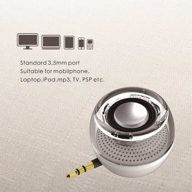 Portable Speaker, Leadsound Crystal 3W 27mm 8Ω Mini Wireless Speaker with 3.5mm Aux Audio Jack Plug in Clear Bass Micro USB Port Audio Dock for Smart Phone, for Pad, Computer (White) white