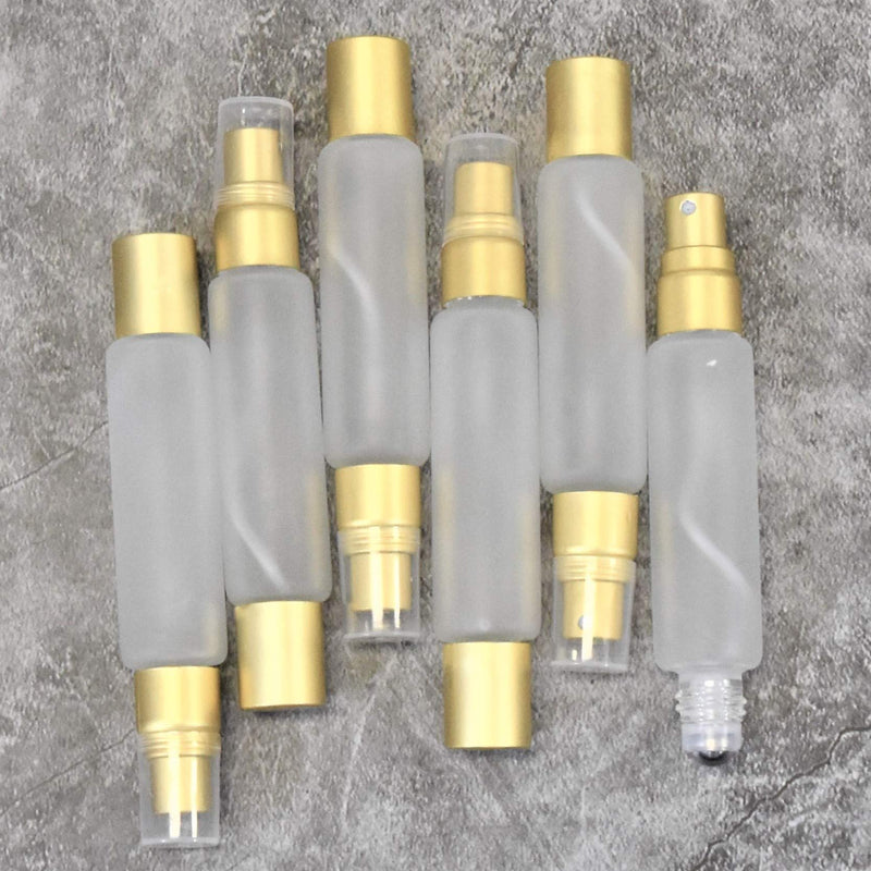 Essential Oil Roller-Sprayer Duo Bottles - Double Ended Stainless Steel Roller Ball / Fine Mist Sprayer, 10ml Frosted Clear Glass, Leak Proof, Smooth Application of Oils, 6 pack - Sold by Holistic Oils