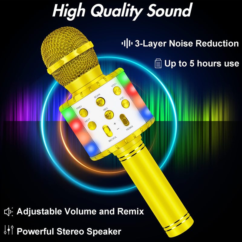 [AUSTRALIA] - Karaoke Microphone for Kids, Fun Toys Karaoke Machine with Bluetooth & LED Lights, Home KTV Birthday Party Player, Christmas Stocking Stuffers for 5 6 7 8 9 10+ Years Old Girls Boys Teens(Gold) Gold 