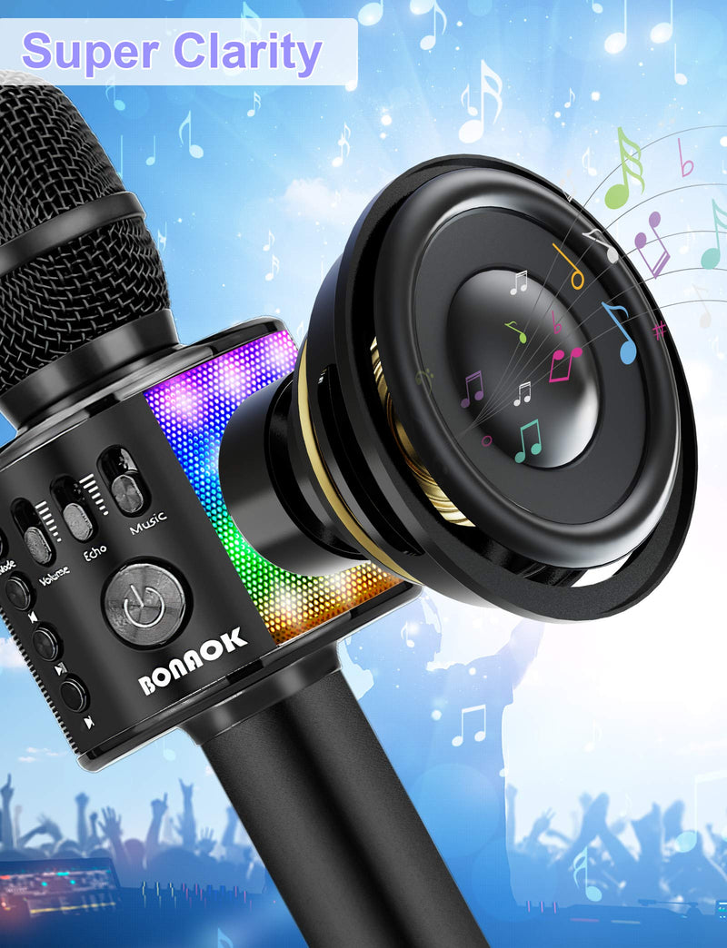 BONAOK Wireless Bluetooth Karaoke Microphone, 4 in 1 Portable Rechargeable Sing Mic Speaker Kids Adults Q37L Black