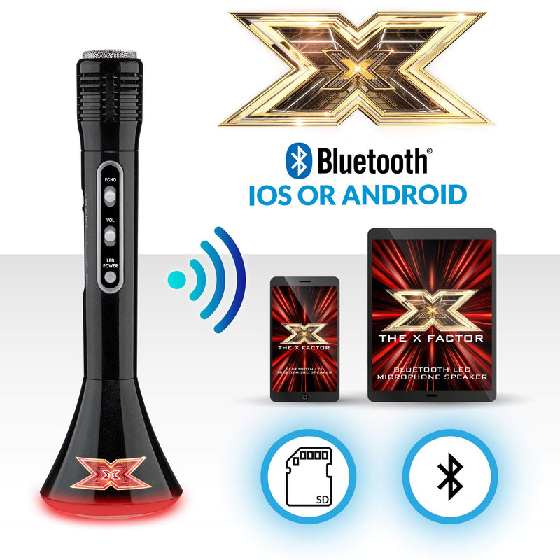 The X Factor TY6012 Karaoke Microphone Speaker with Wireless Bluetooth, LED Lights and Echo Function for Kids and Adults, XF1, Black