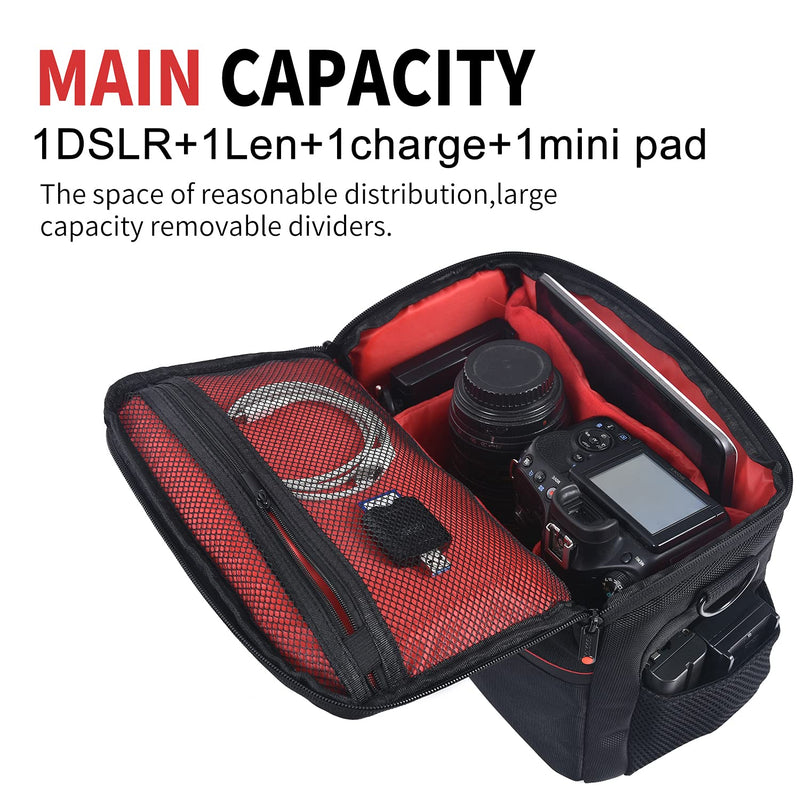FOSOTO DSLR Camera Shoulder Bag Case Compatible for Canon EOS Rebel T7 T6 T8i SL3 T100 2000D 4000D 60D 80D 750D 90D 5D Nikon D780 D750 D610 D5600 D5300 D7500 D3500 Pentax with Waterproof Rain Cover