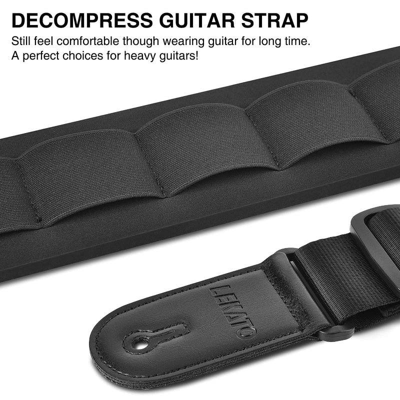 LEKATO 3.3" Wide Guitar Strap Thick Sponge Padded Shoulder Strap Bass Strap Adjustable Length from 42" to 58" for bass Electric/Acoustic Guitars with 6 free Picks & 2 Strap Locks