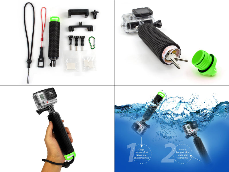 MiPremium Waterproof Floating Hand Grip Compatible with GoPro Cameras Hero 9 8 7 6 5 4 3 2 1 Session Black Silver Handler Plus Free Handle Mount Accessories for Water Sport and Action Cameras (Green) Green