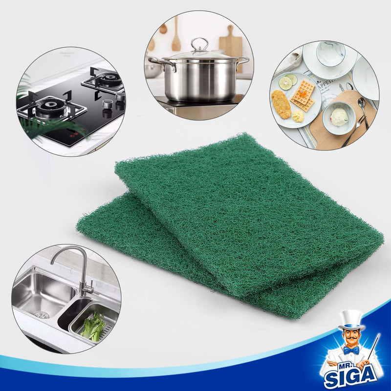 MR.SIGA Heavy Duty Scouring Pads, Household Scrubber for Kitchen, Sink, Dish, 24-Pack, 3.9 x 5.9 inch (10 x 15 cm), Green 24 Scouring Pads