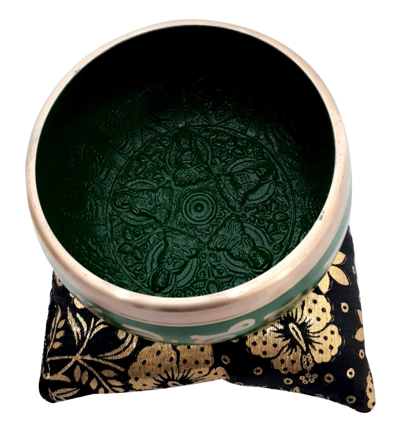 Traditional Tibetan Singing Bowl Set Green Include Cushion & Mallet - For Healing Meditation Prayer